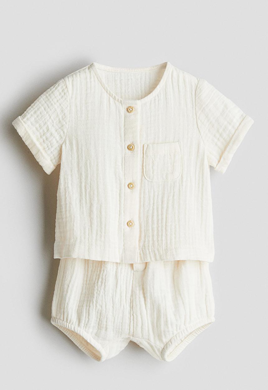 H&M - 2-piece cotton muslin set - cream