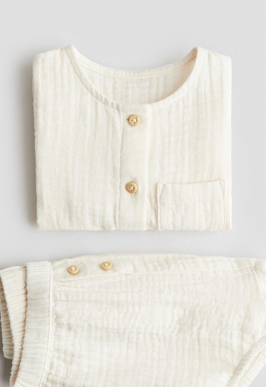 H&M - 2-piece cotton muslin set - cream
