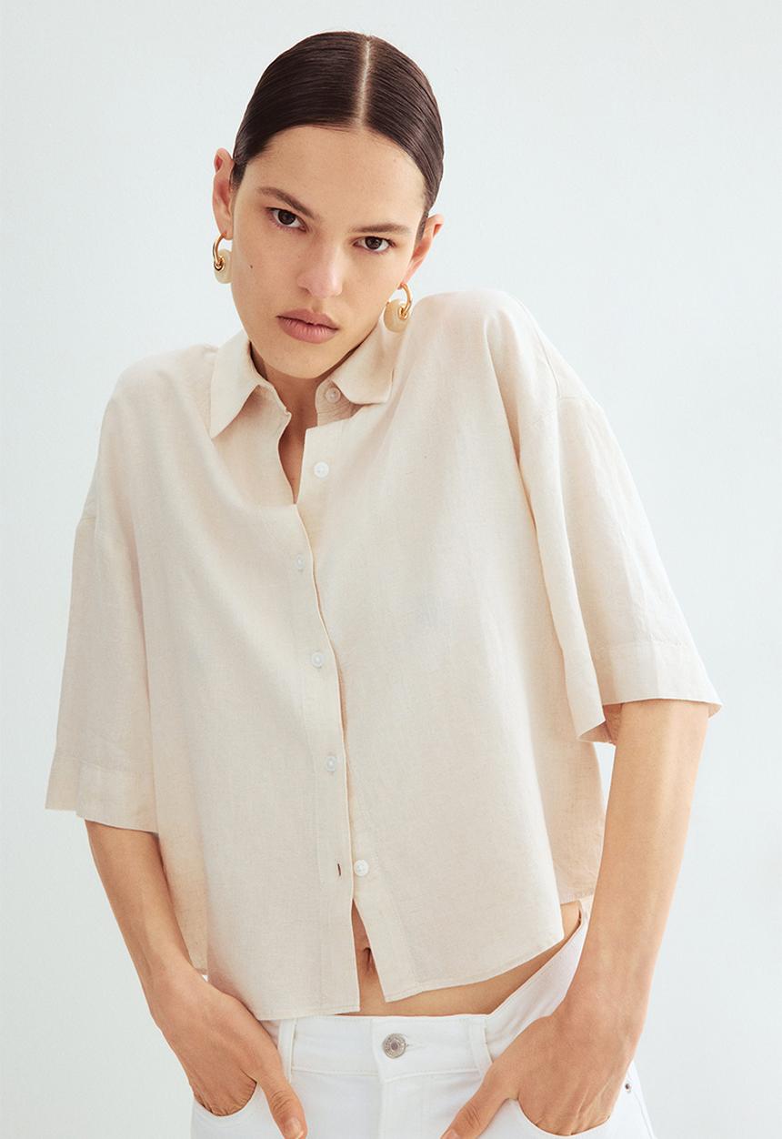 H&M - Linen-blend shirt - light beige 