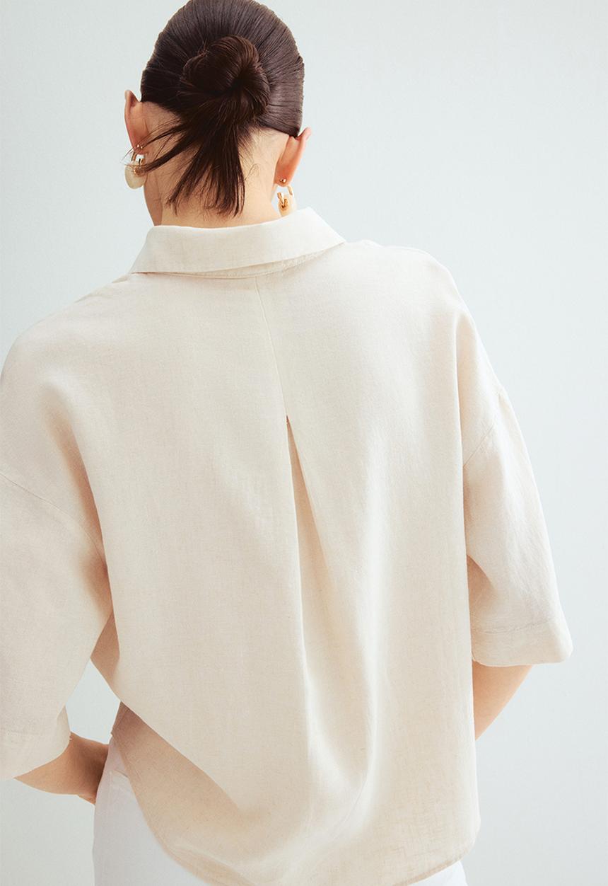 H&M - Linen-blend shirt - light beige 