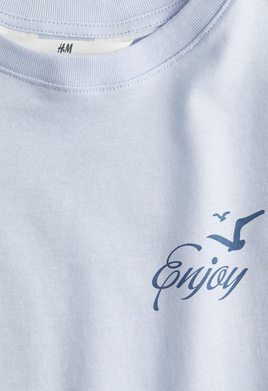 H&M - Printed T-shirt - light blue/enjoy