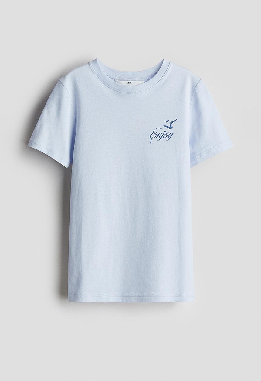 H&M - Printed T-shirt - light blue/enjoy