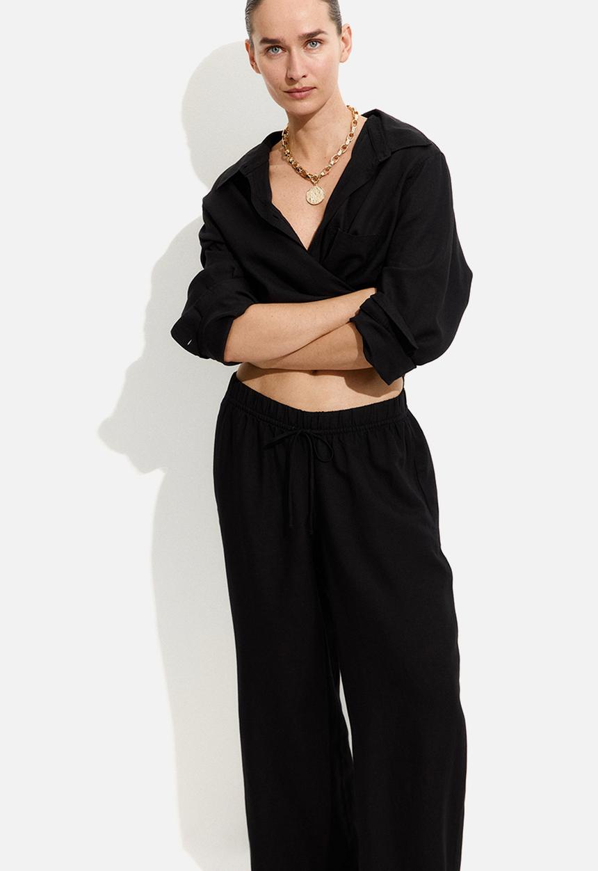 H&M - Mama before & after linen-blend trousers - black