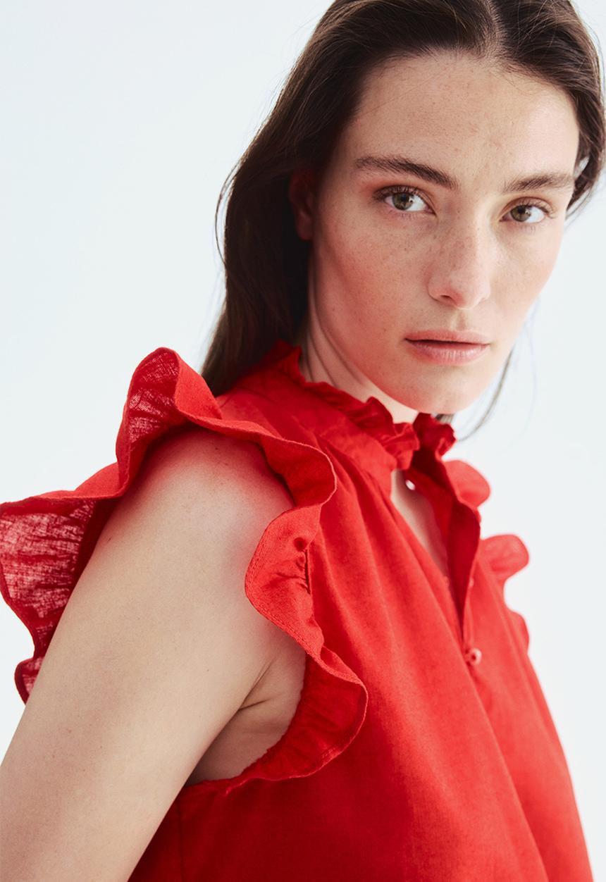 H&M - Linen-blend blouse - red
