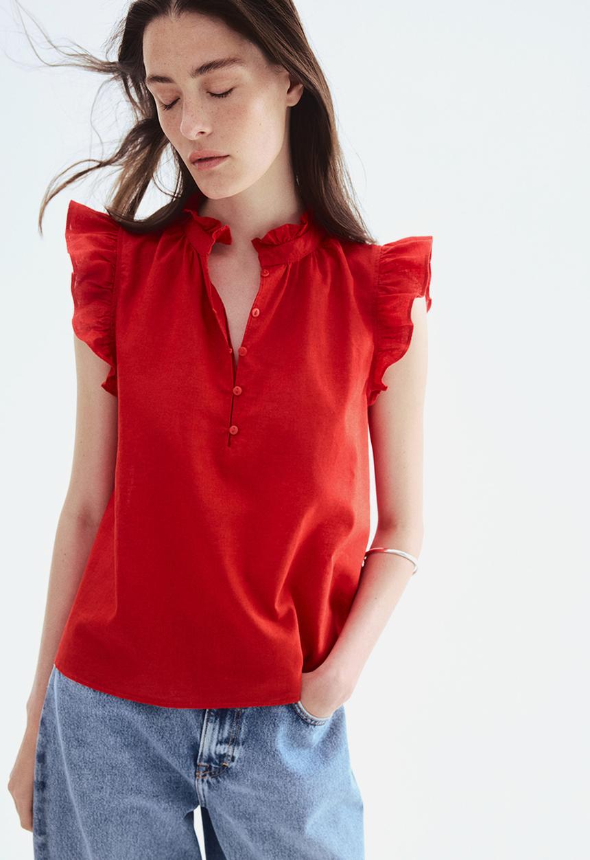 H&M - Linen-blend blouse - red