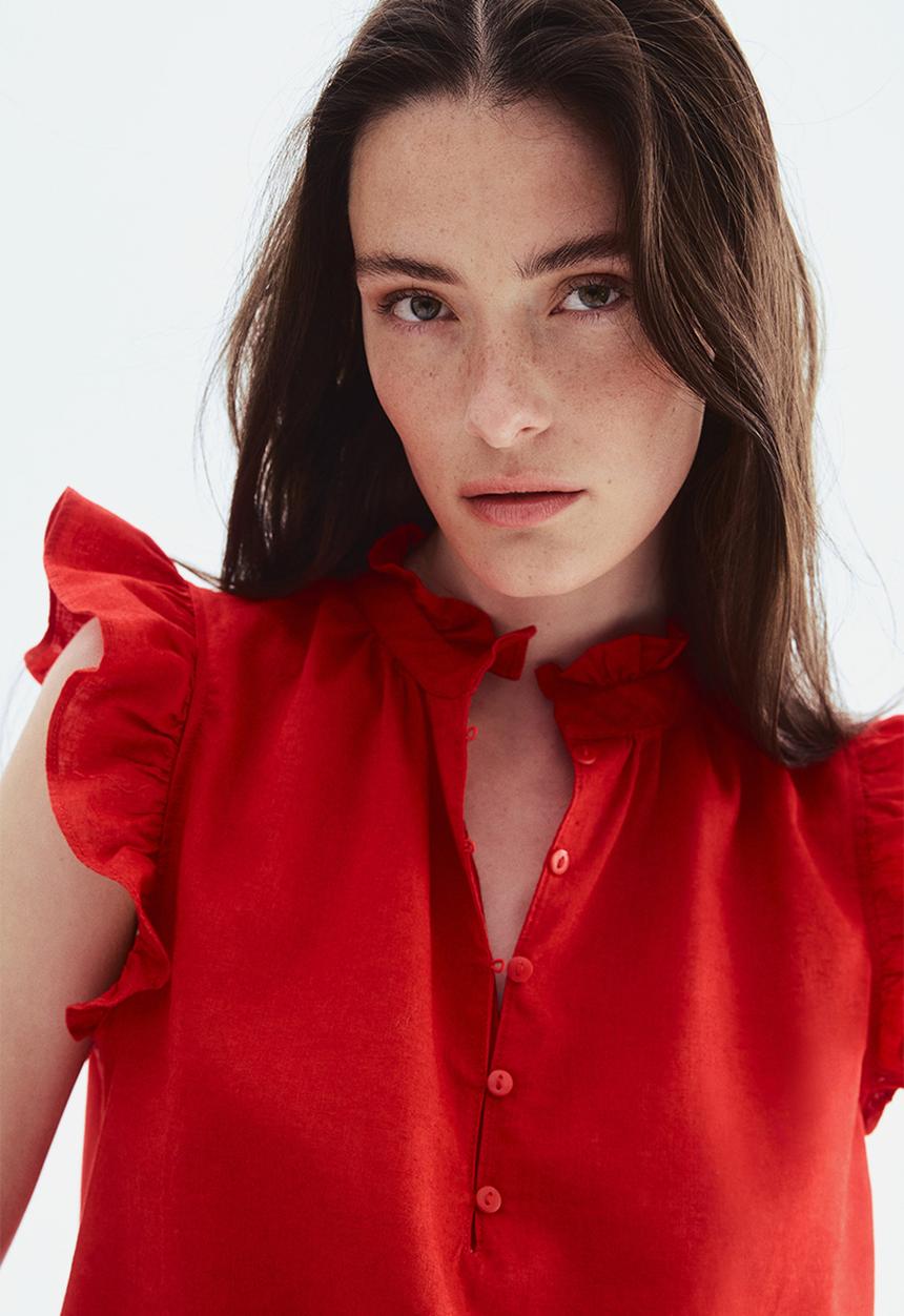 H&M - Linen-blend blouse - red
