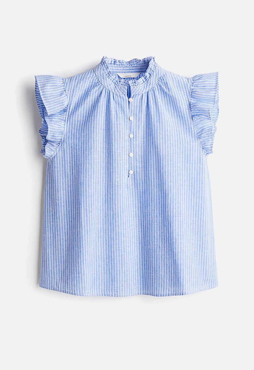 H&M - Linen-blend blouse - light blue striped
