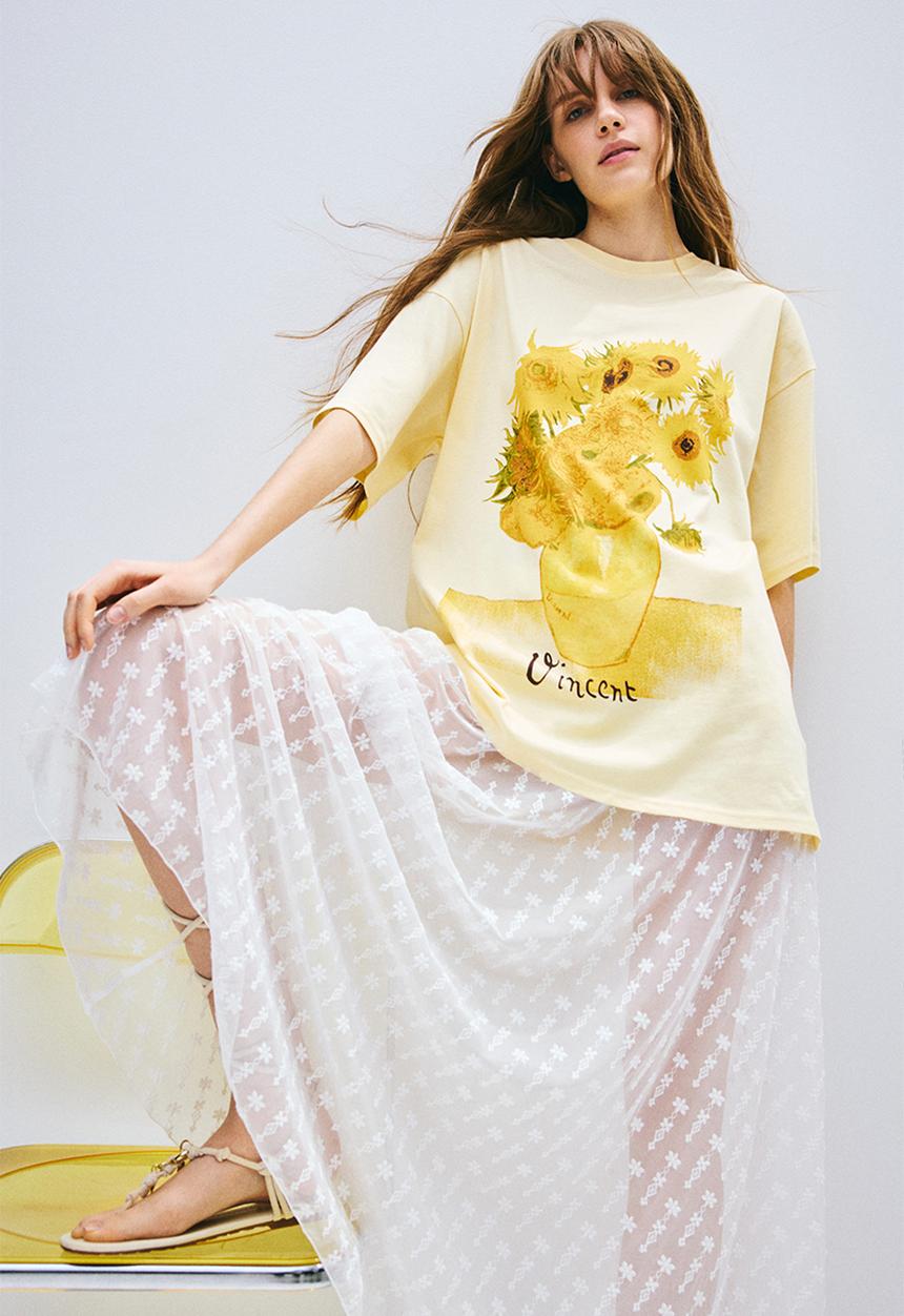 H&M - Oversized printed T-shirt - light yellow vincent van gogh
