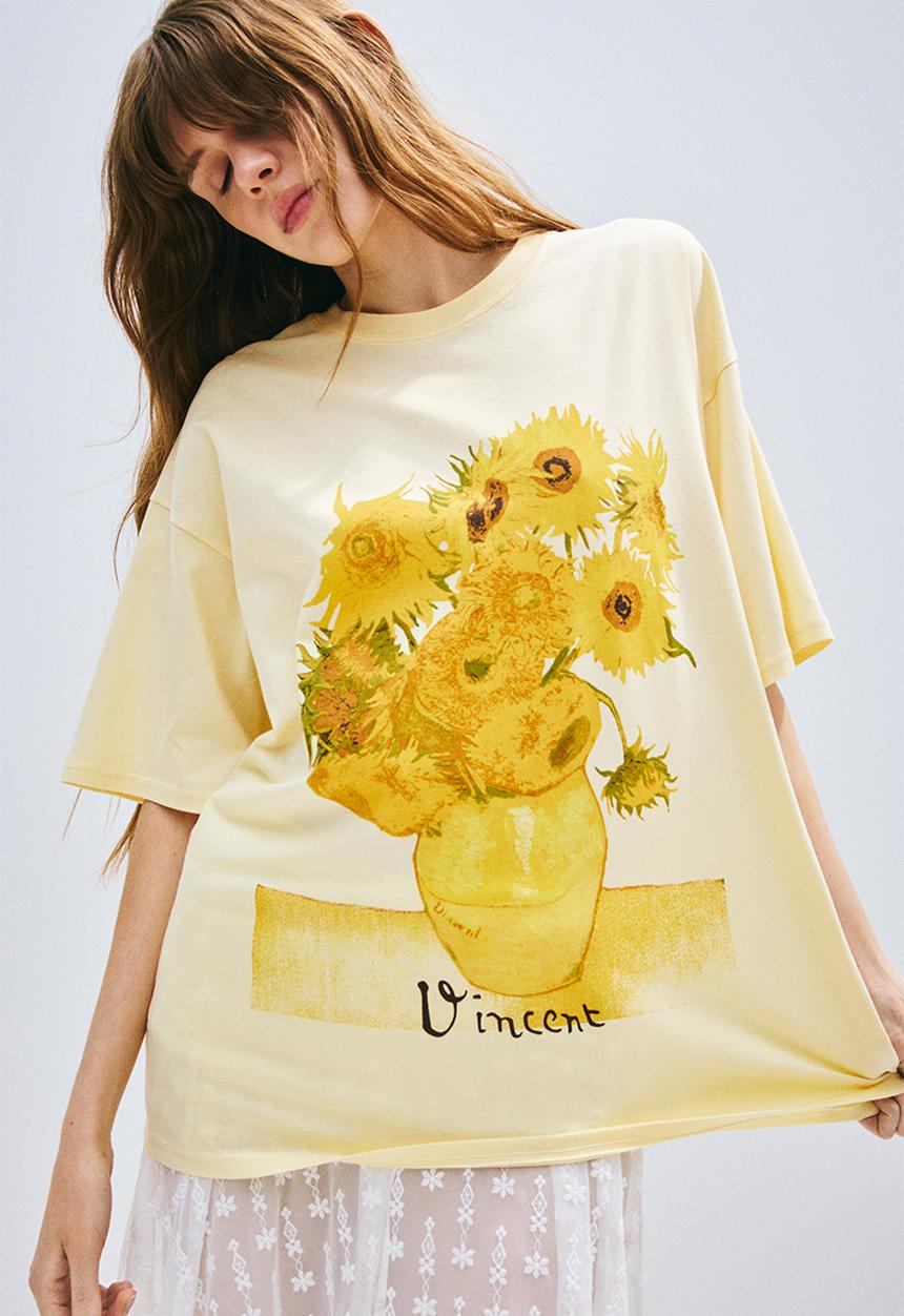H&M - Oversized printed T-shirt - light yellow vincent van gogh
