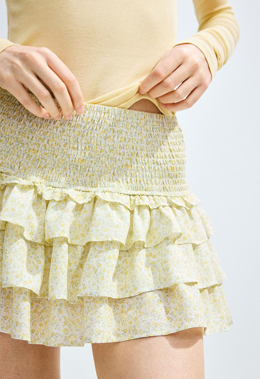 H&M - Tiered mini skirt - light yellow floral