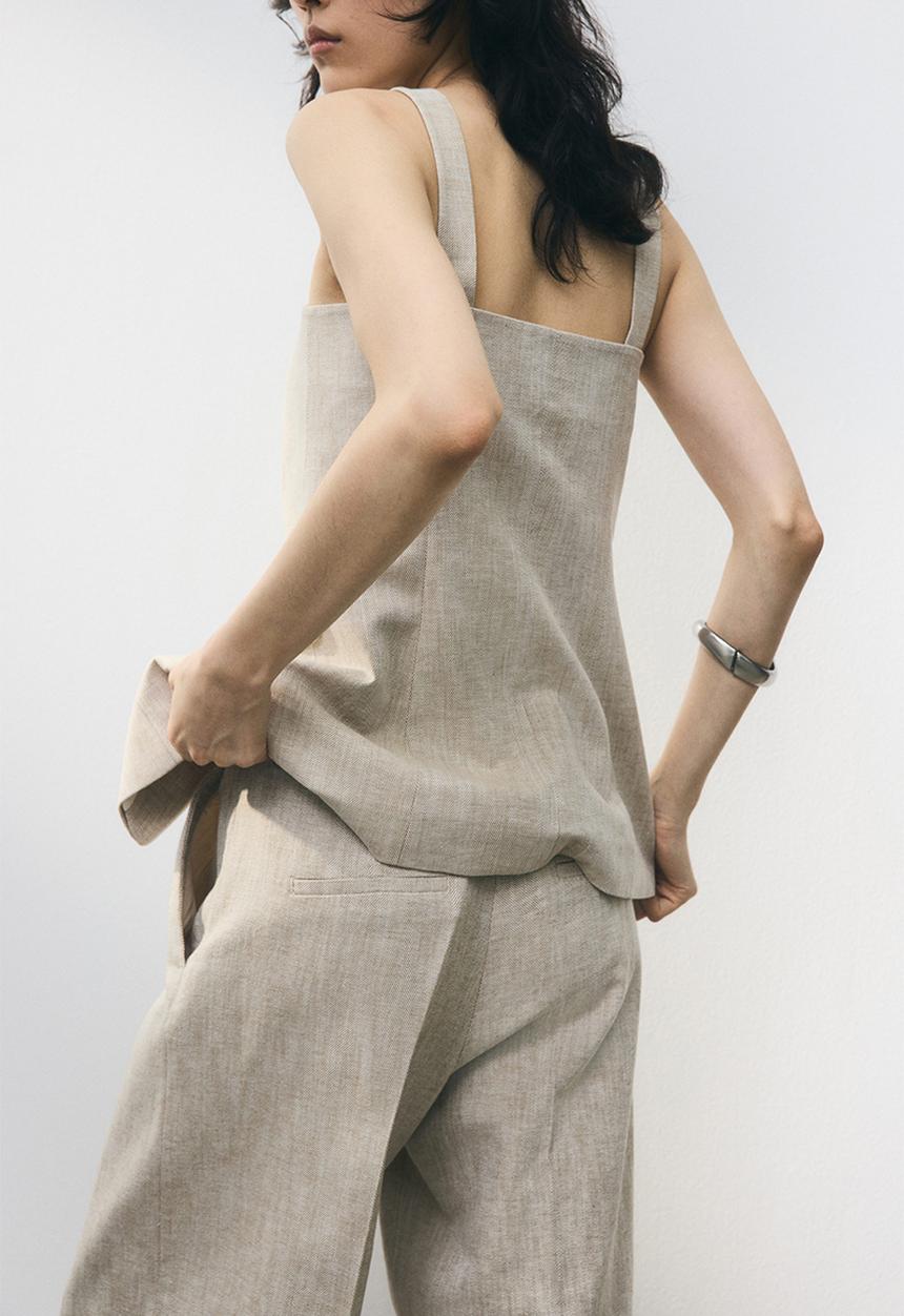 H&M - Wide linen-blend trousers - beige marl