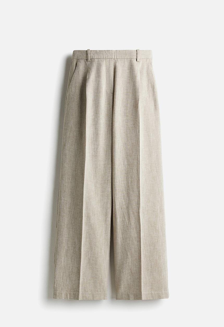 H&M - Wide linen-blend trousers - beige marl