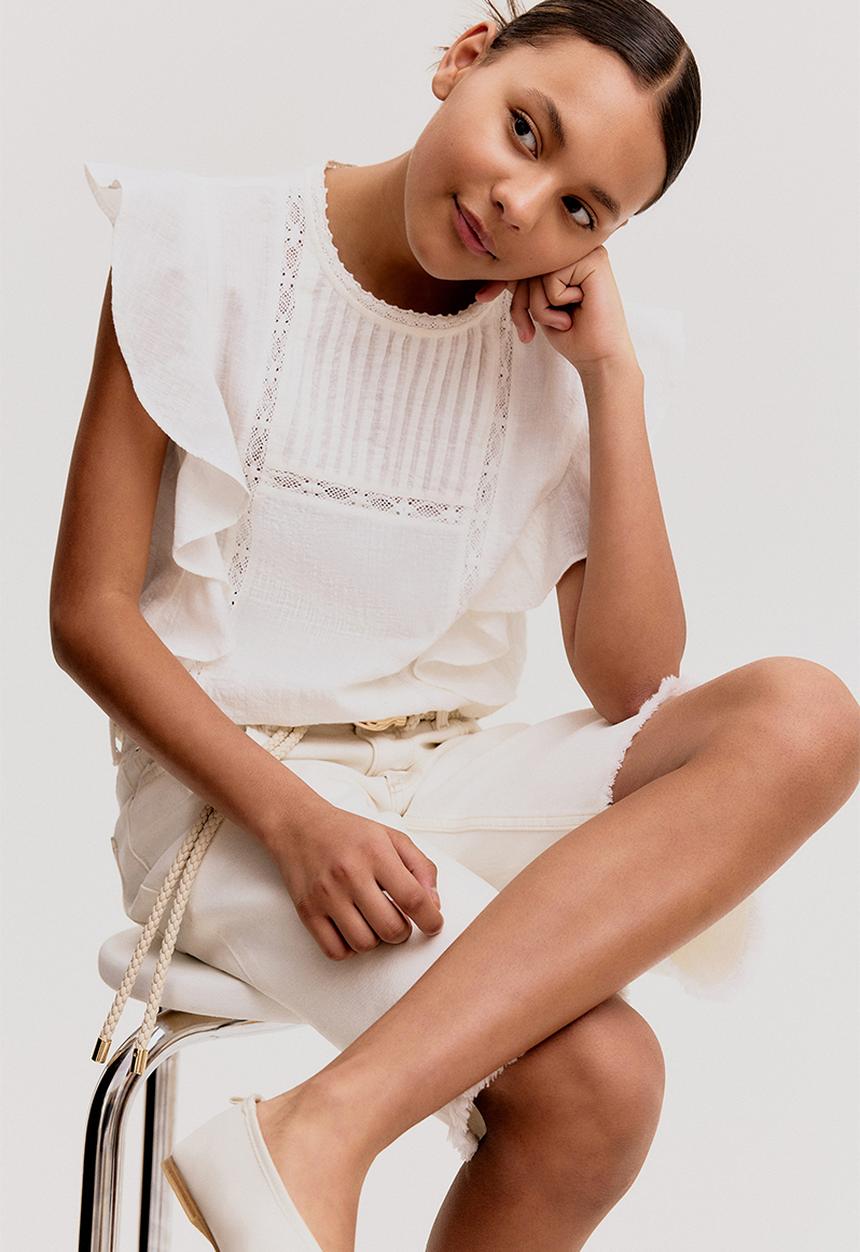 H&M - Flounce-trimmed cotton blouse - white
