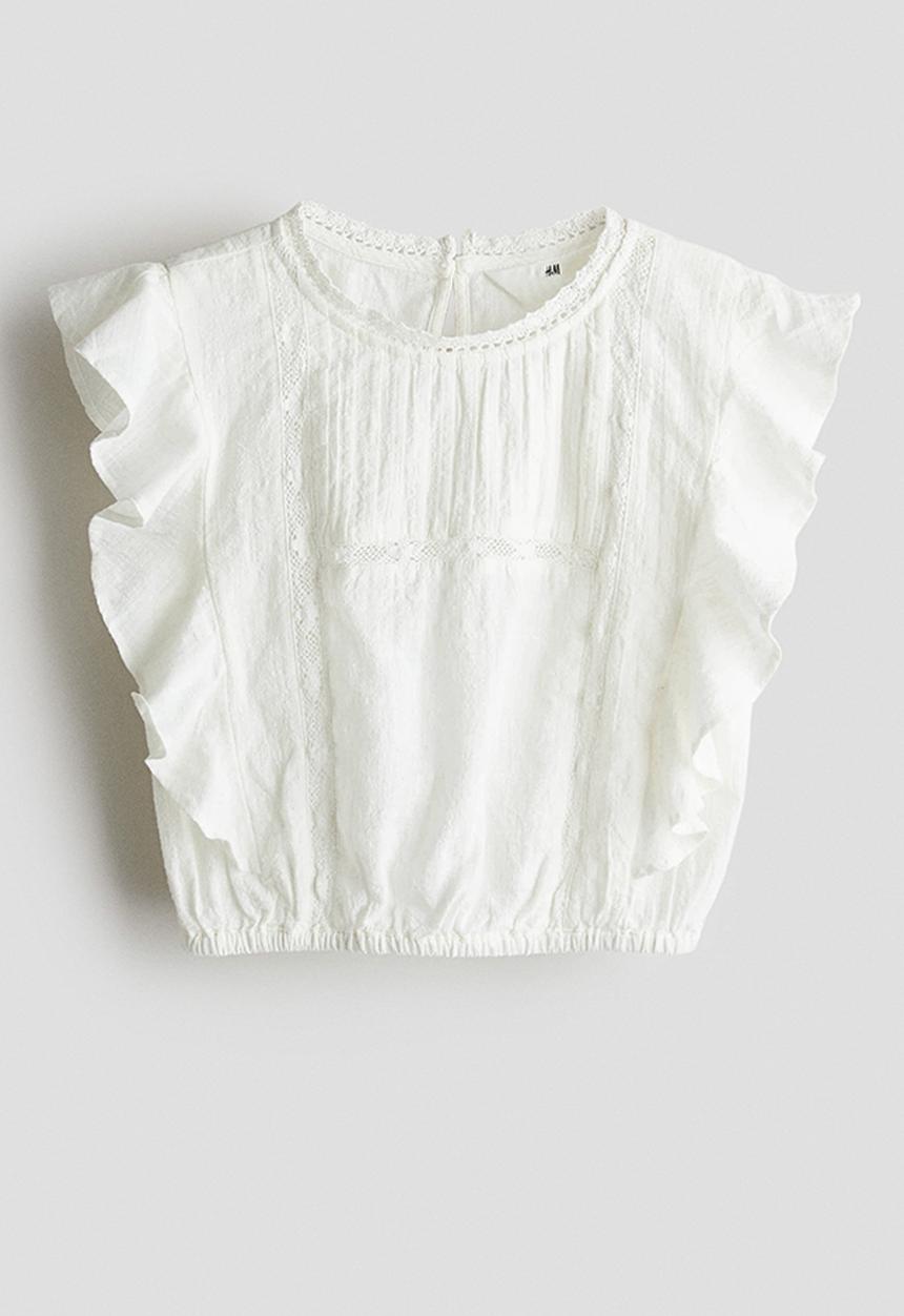 H&M - Flounce-trimmed cotton blouse - white