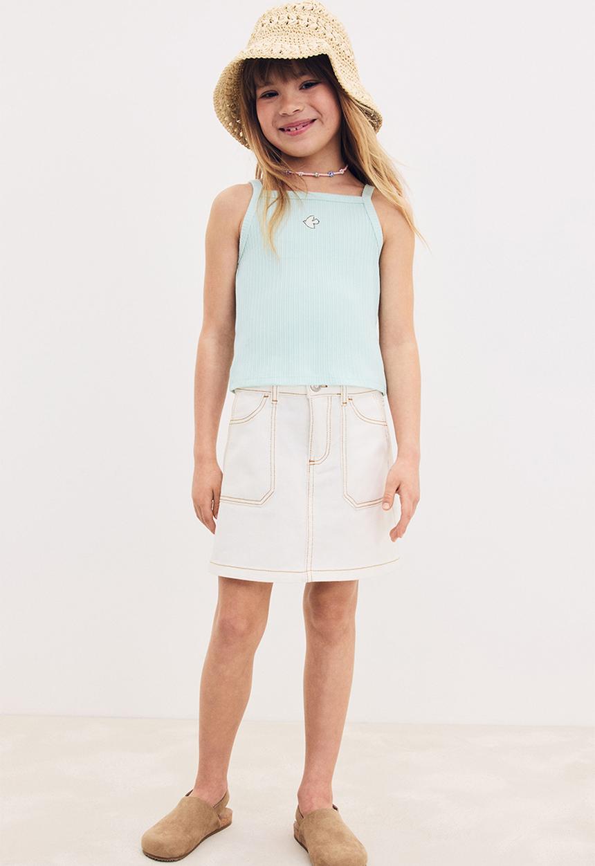 H&M - Embroidery-detail strappy top -  light turquoise/bird 