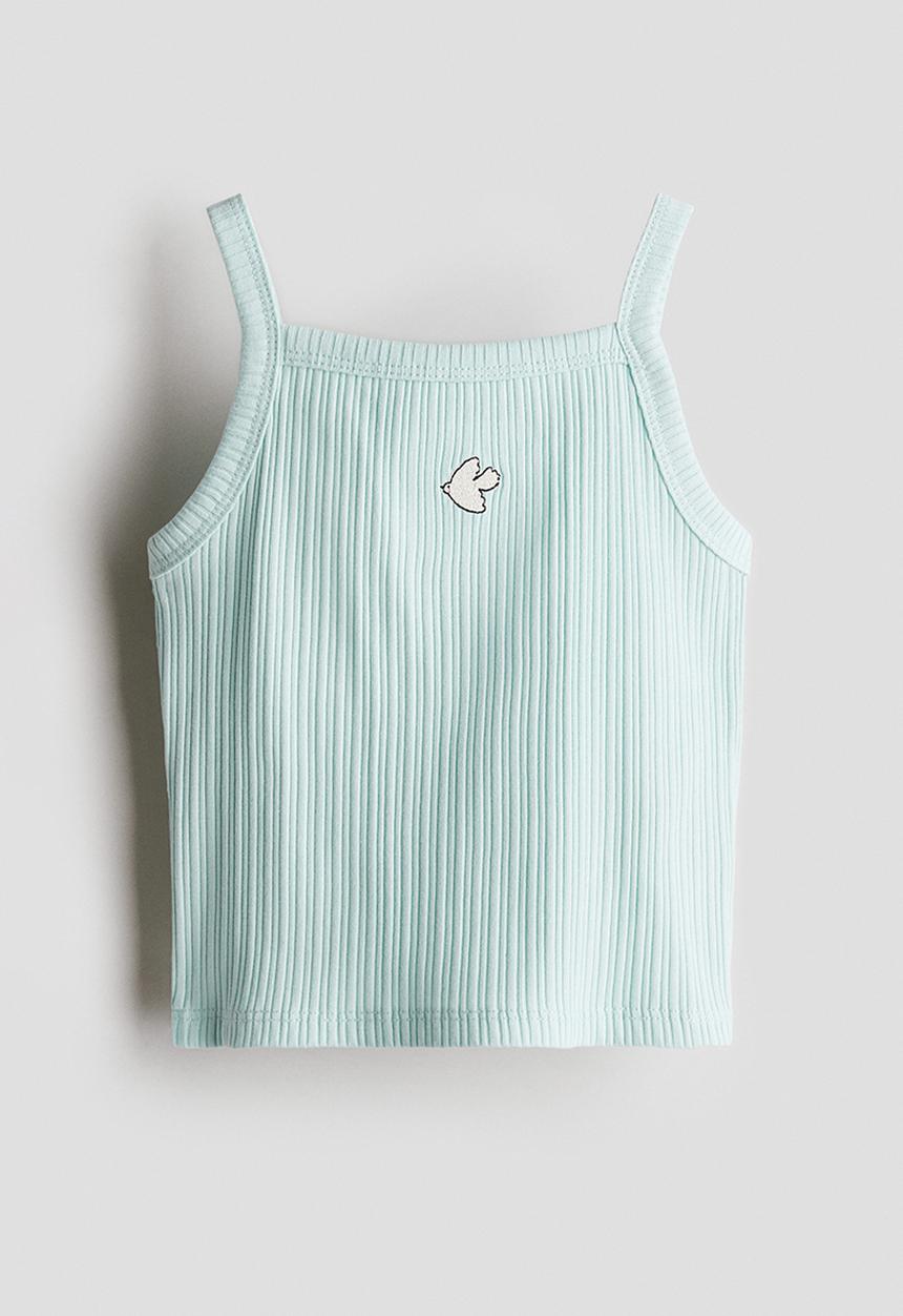H&M - Embroidery-detail strappy top -  light turquoise/bird 