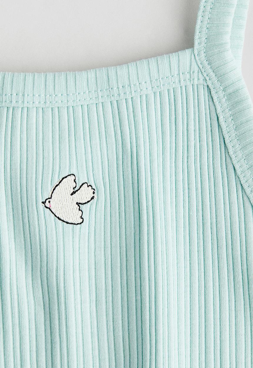 H&M - Embroidery-detail strappy top -  light turquoise/bird 
