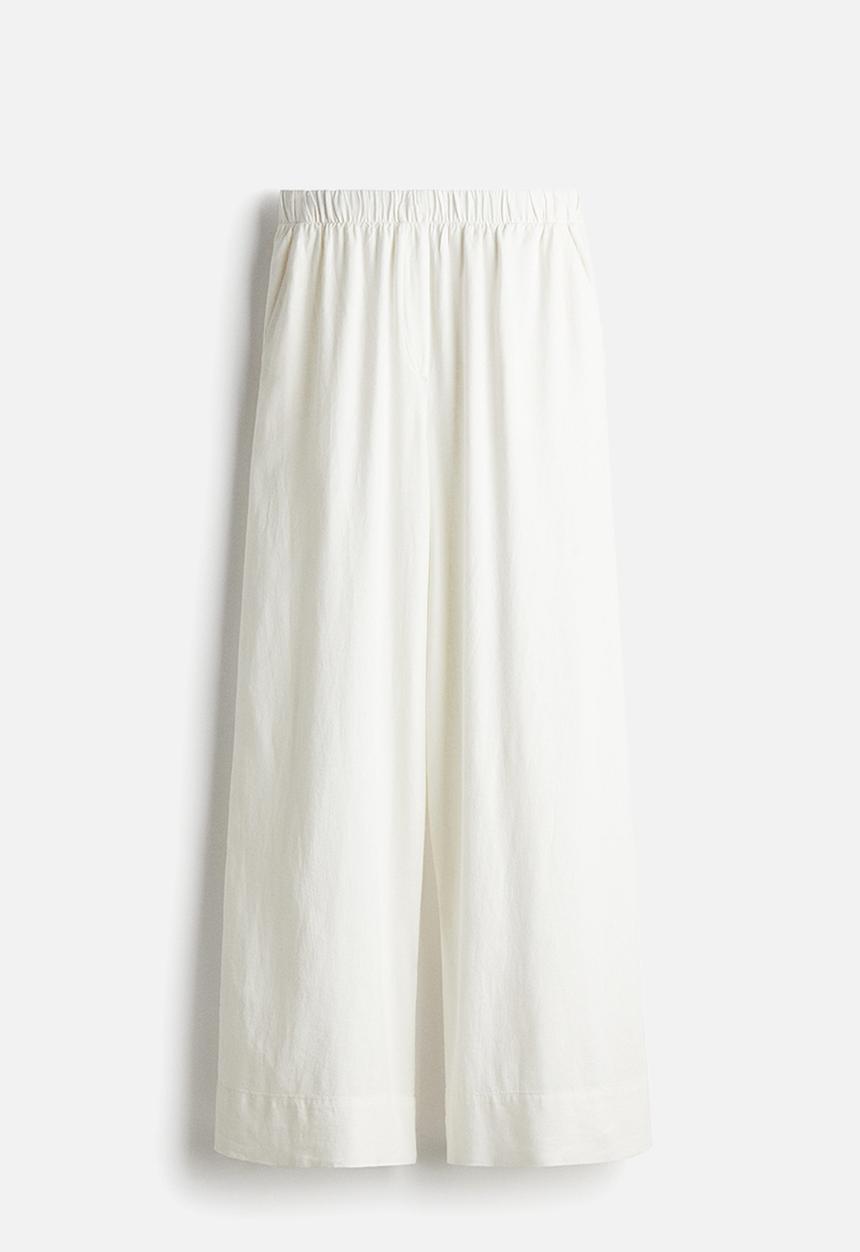 H&M - Wide linen-blend trousers - white
