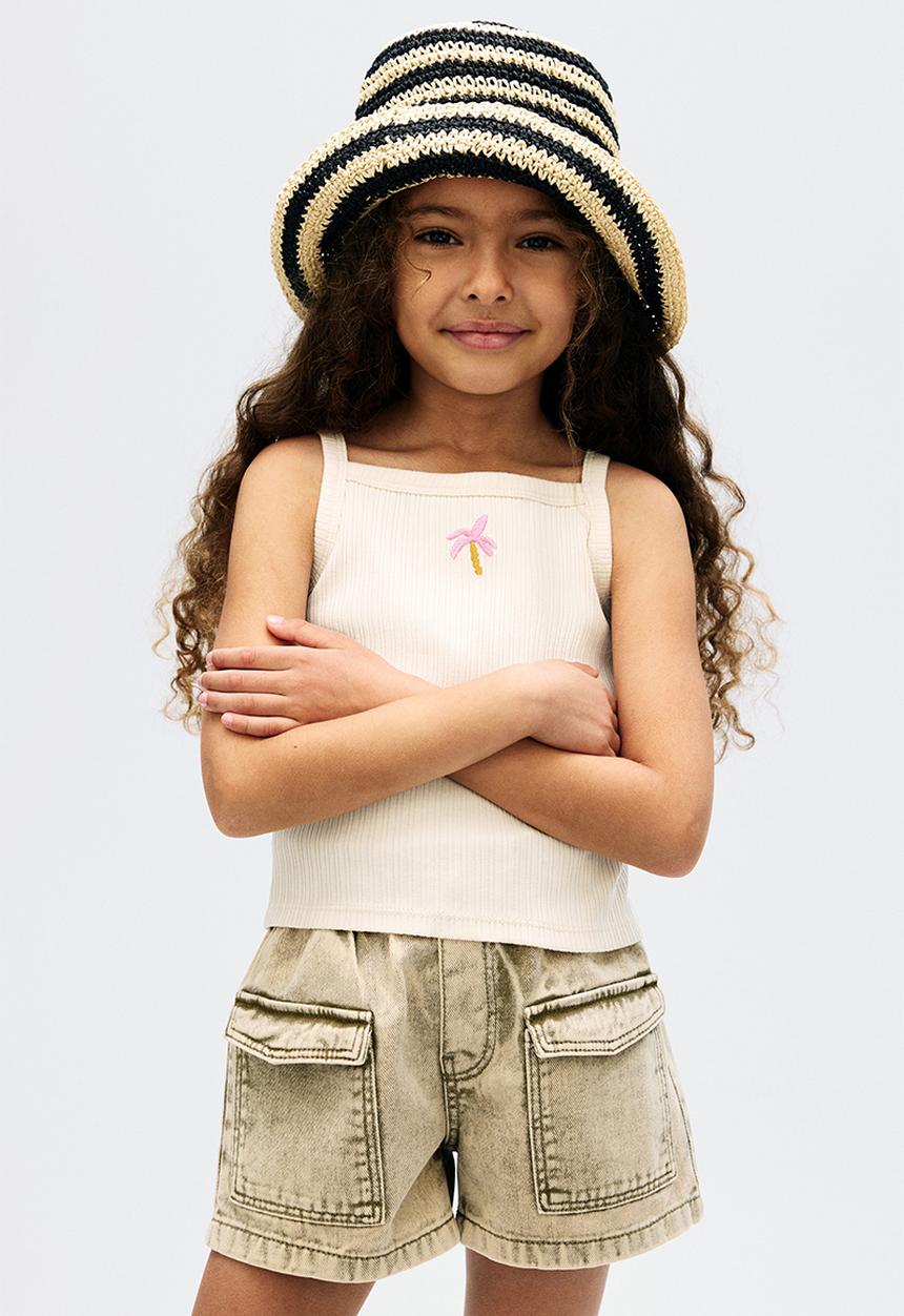 H&M - Embroidery-detail strappy top - cream/palm tree