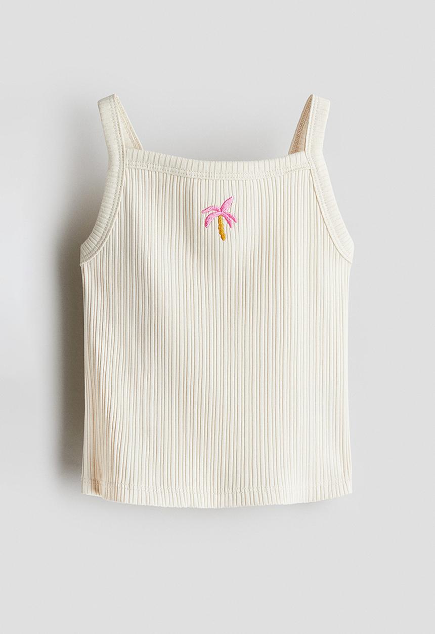 H&M - Embroidery-detail strappy top - cream/palm tree