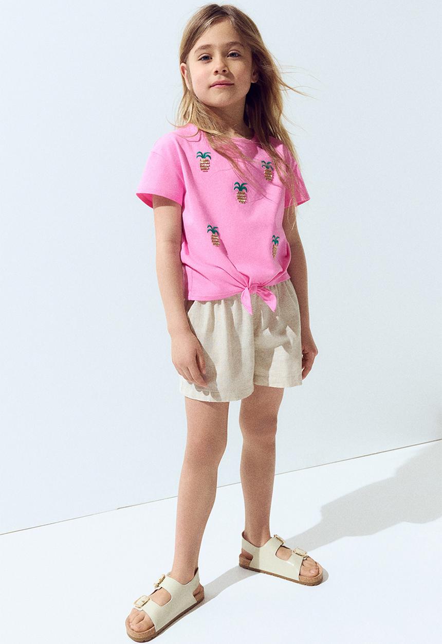 H&M - Bead-detail top -pink/pineapples 