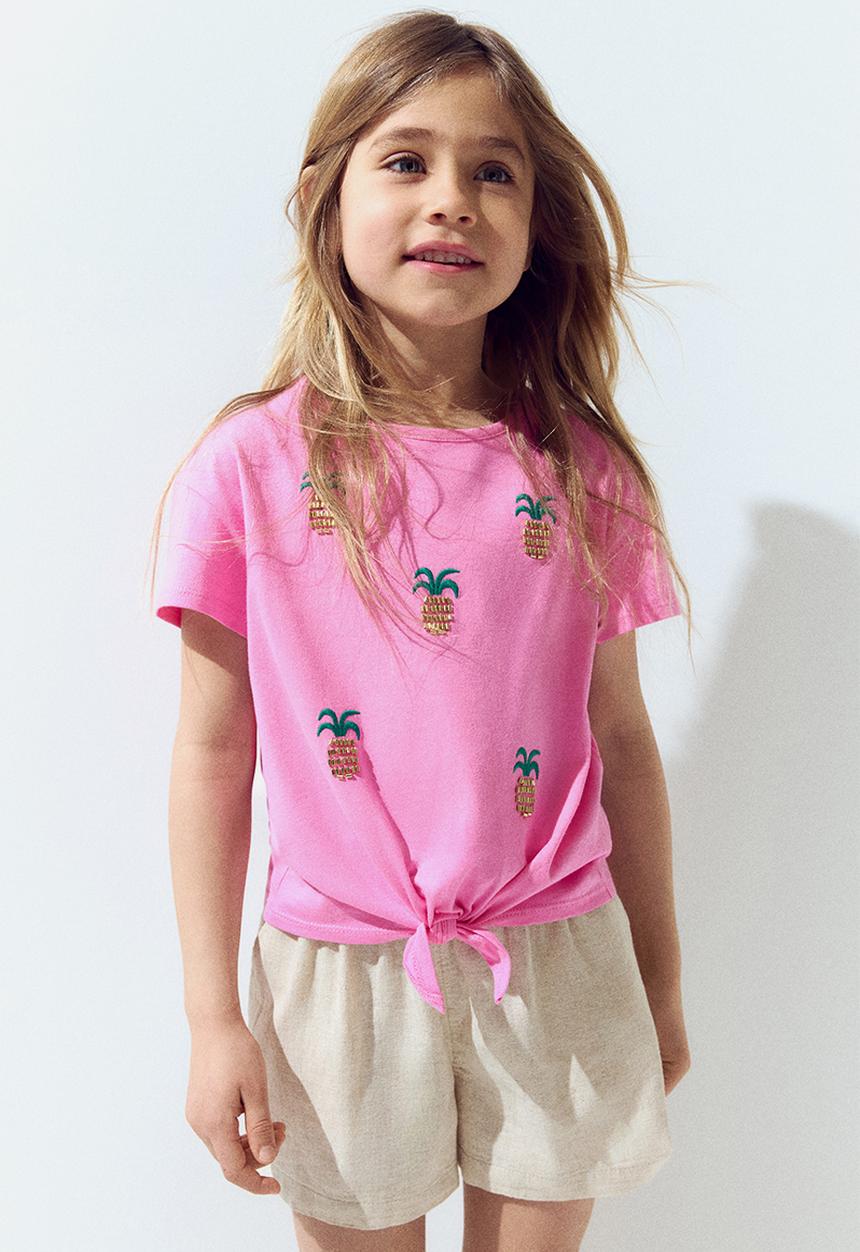 H&M - Bead-detail top -pink/pineapples 