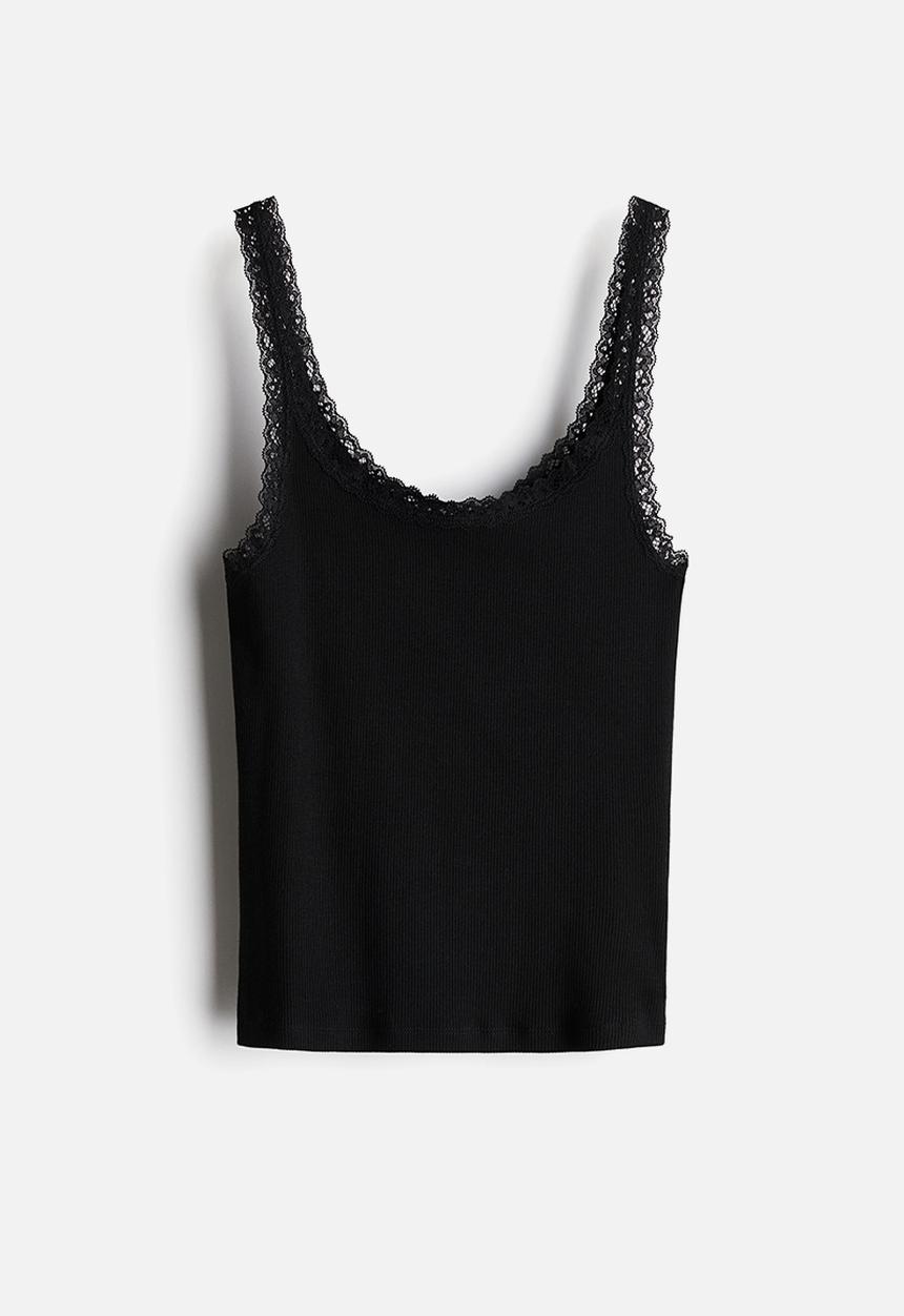 H&M - Lace-trimmed vest top - black