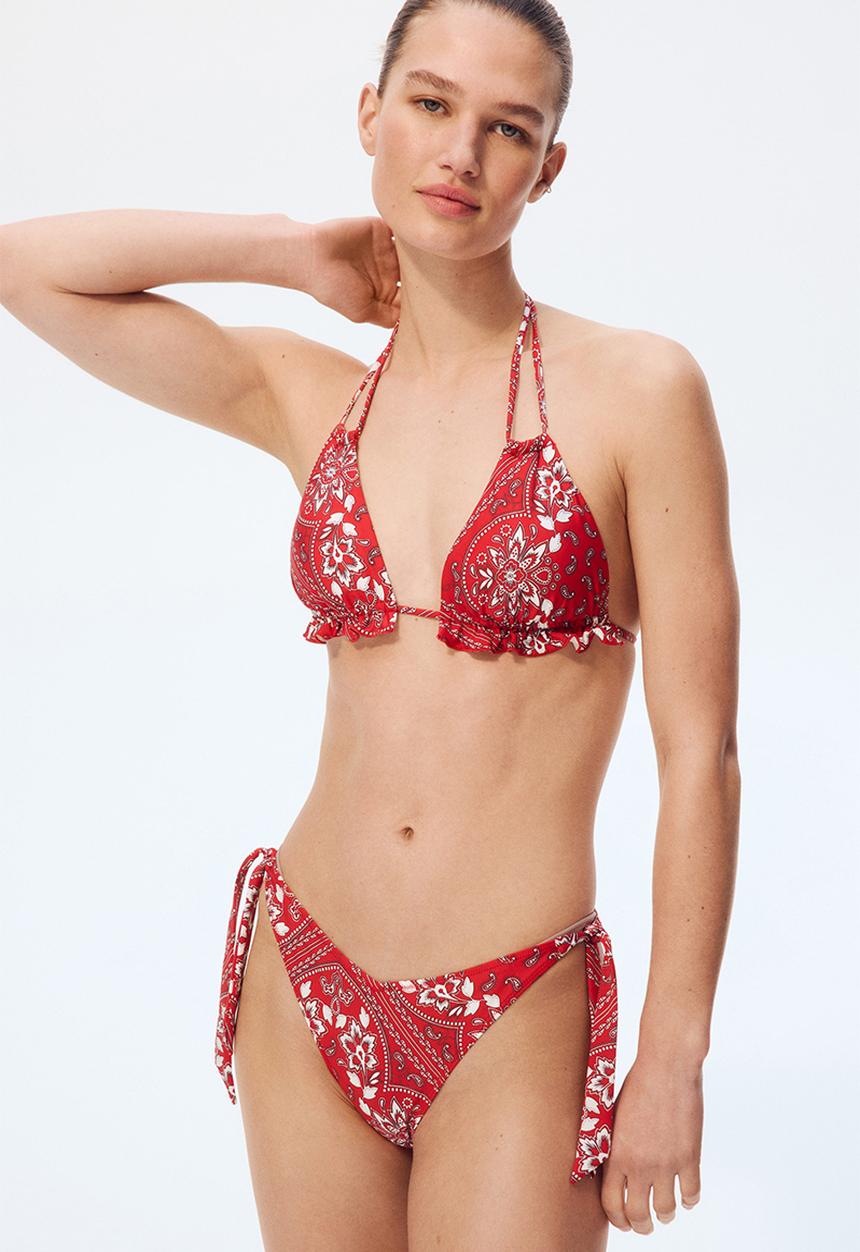 H&M - Tie tanga bikini bottoms - red/paisley-patterned 