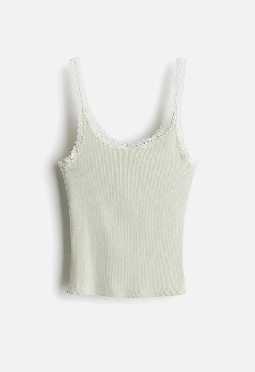 H&M - Lace-trimmed vest top - light green 