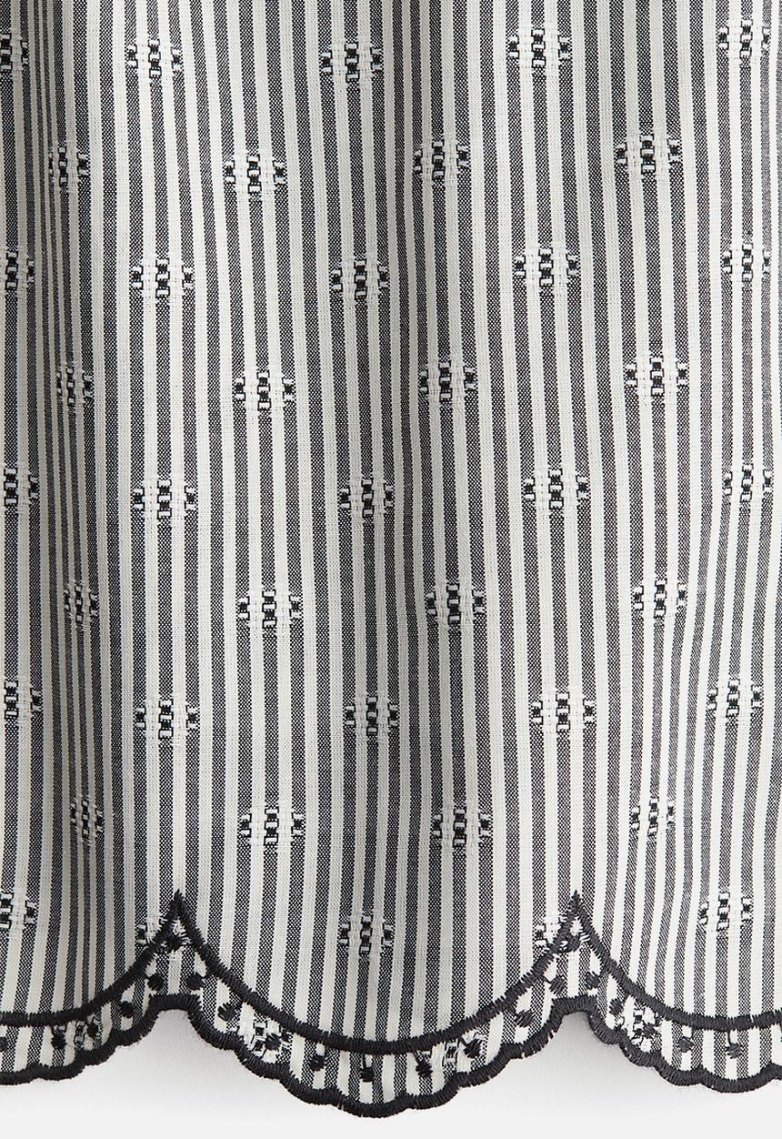 H&M - Embroidered tie-strap top - white & black striped
