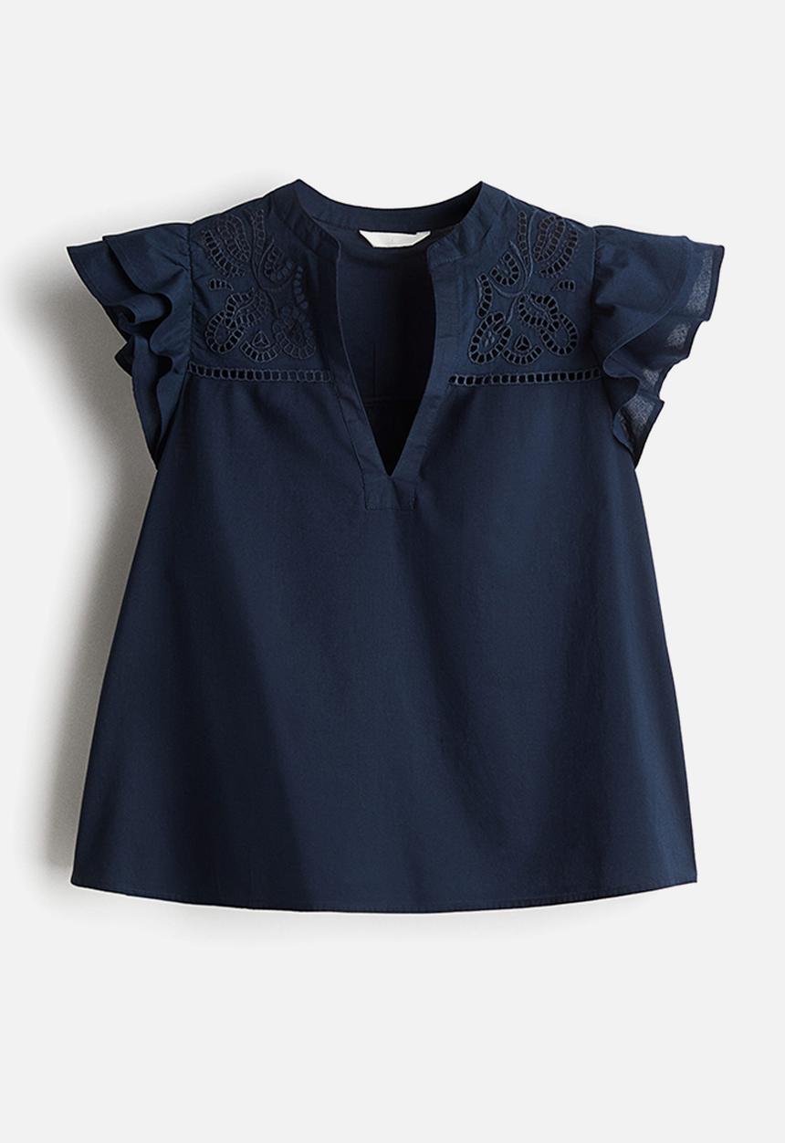 H&M - Broderie anglaise blouse - navy blue
