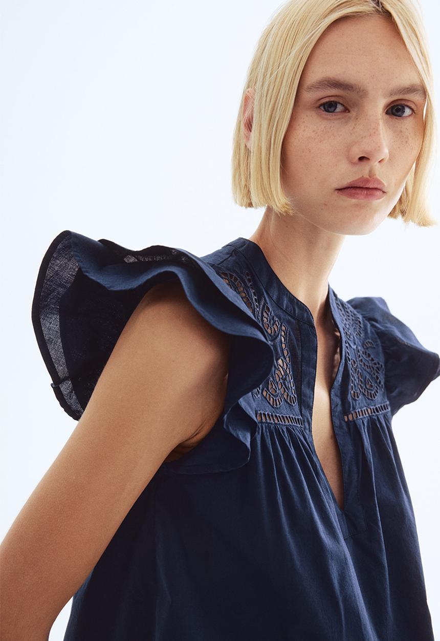 H&M - Broderie anglaise blouse - navy blue