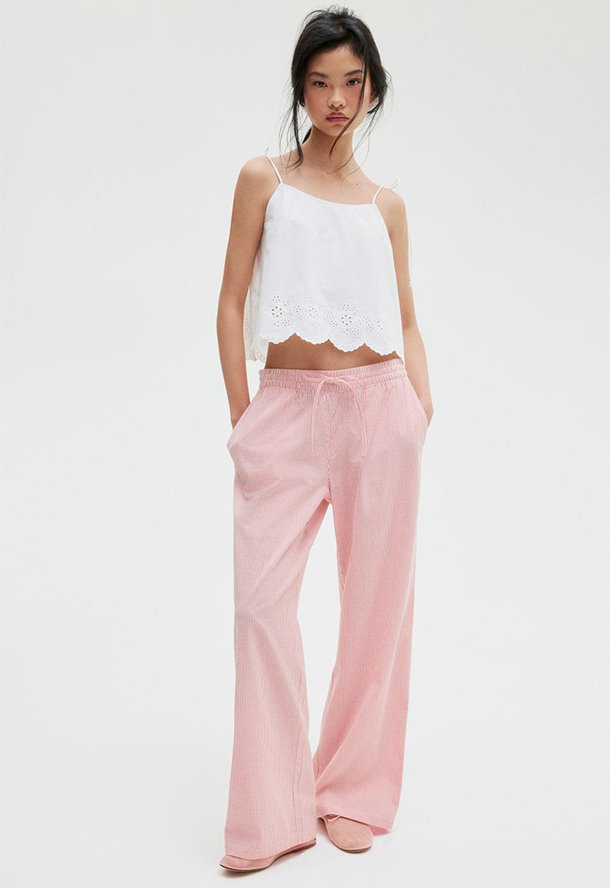 H&M - Seersucker drawstring trousers - red & white striped