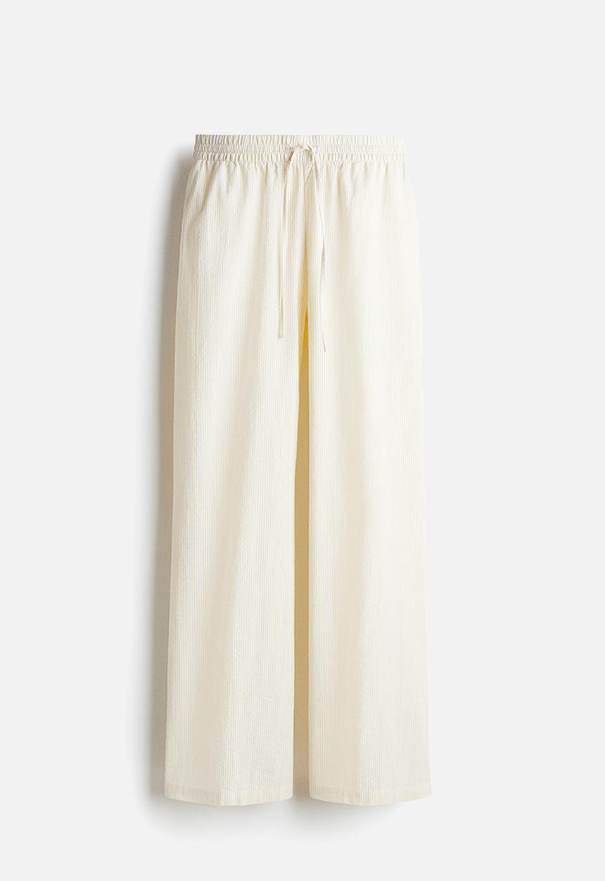 H&M - Seersucker drawstring trousers - light yellow striped