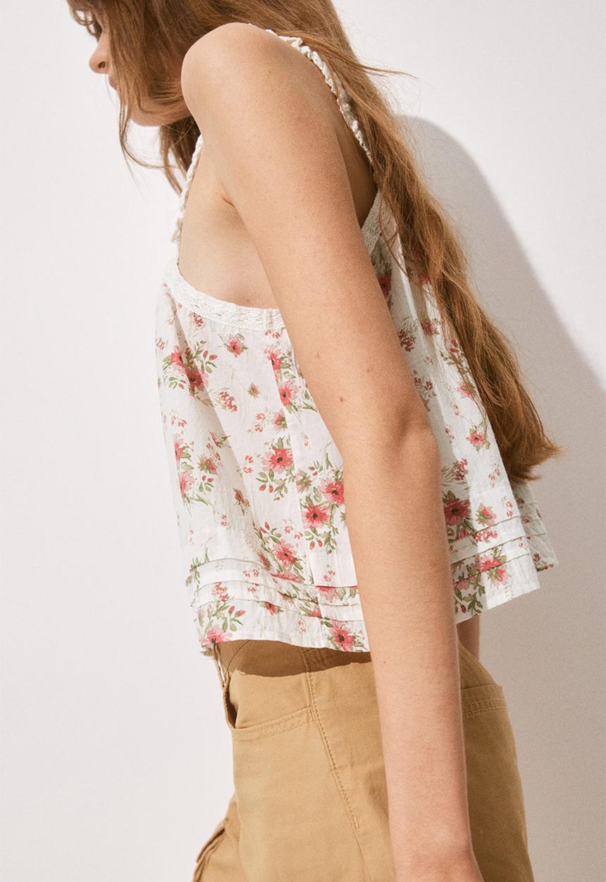H&M - Lace-detail strappy top - white floral