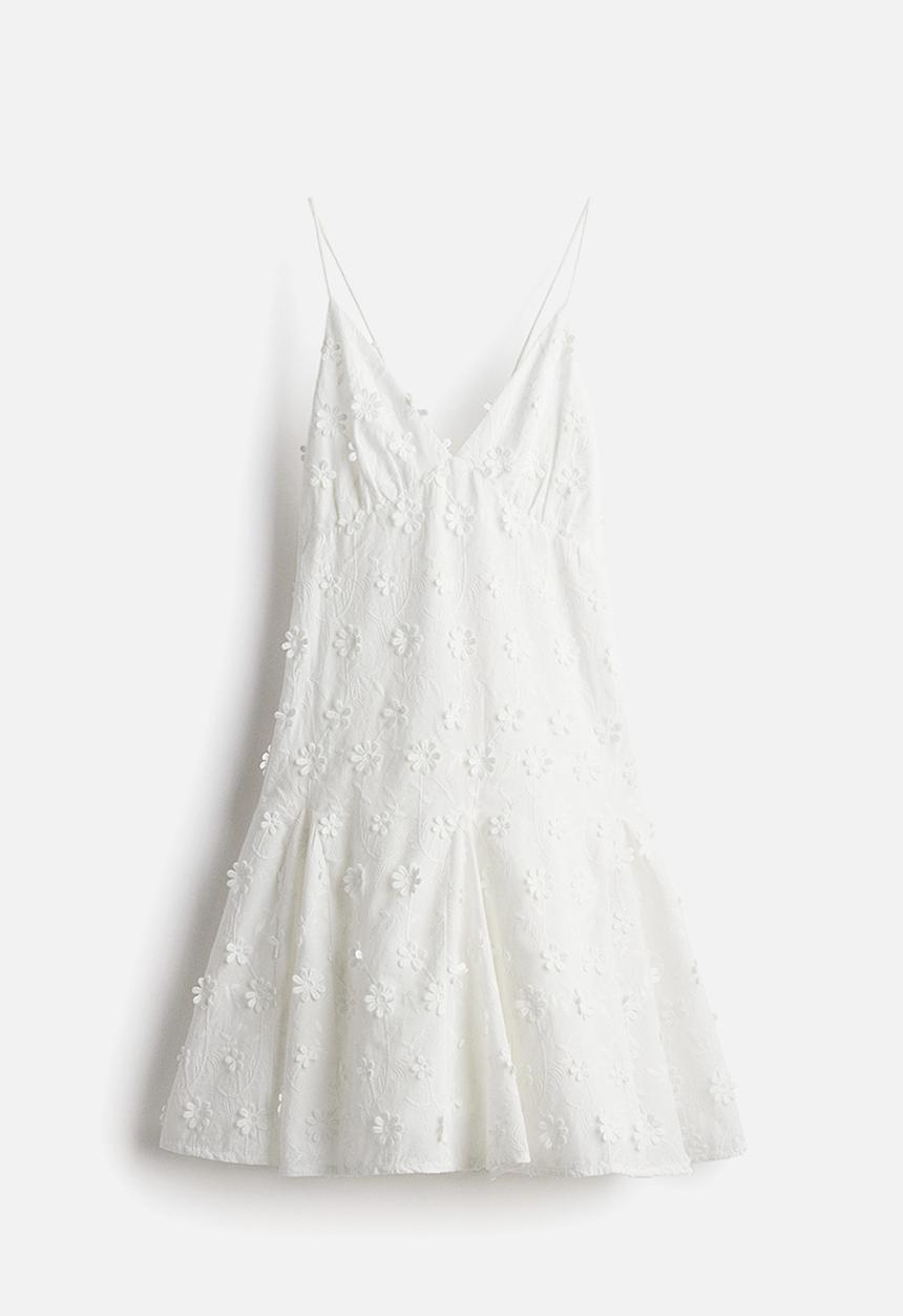 H&M - Appliquéd cotton dress - white