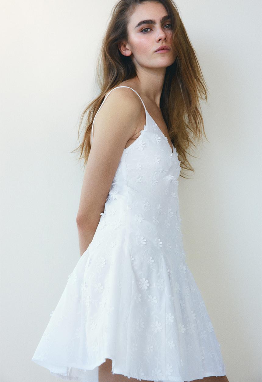 H&M - Appliquéd cotton dress - white