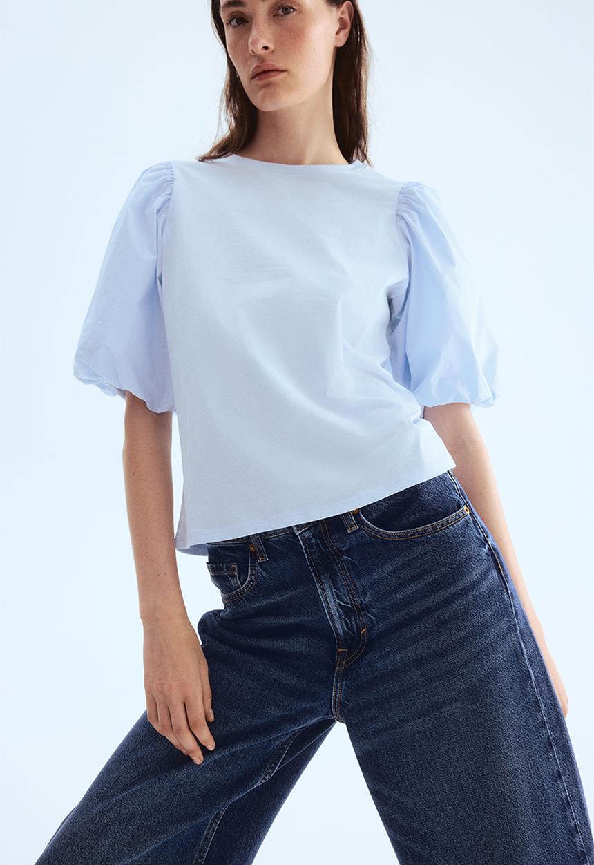 H&M - Balloon-sleeved top - light blue