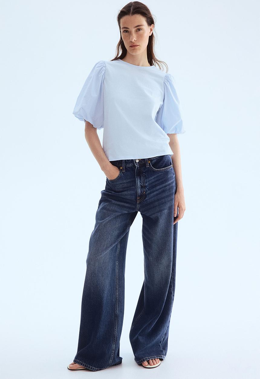 H&M - Balloon-sleeved top - light blue