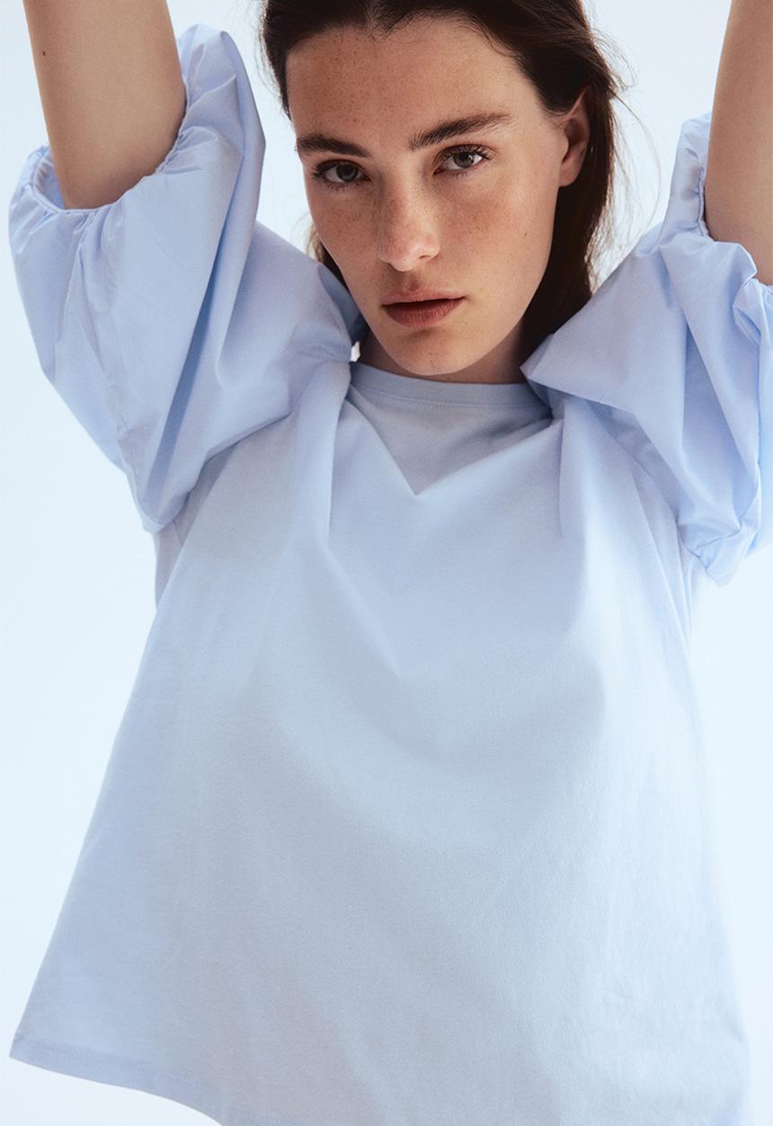 H&M - Balloon-sleeved top - light blue