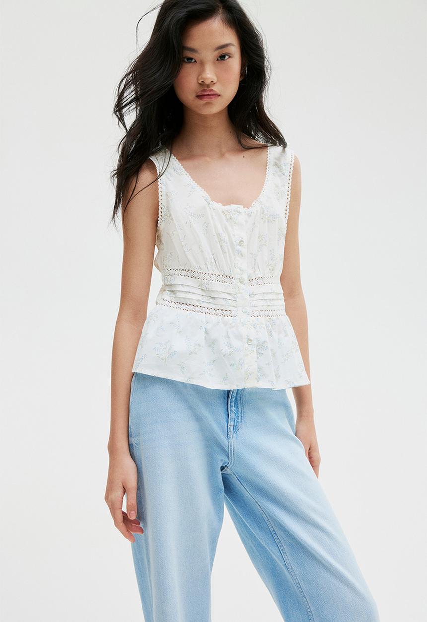 H&M - Peplum vest top - white floral 