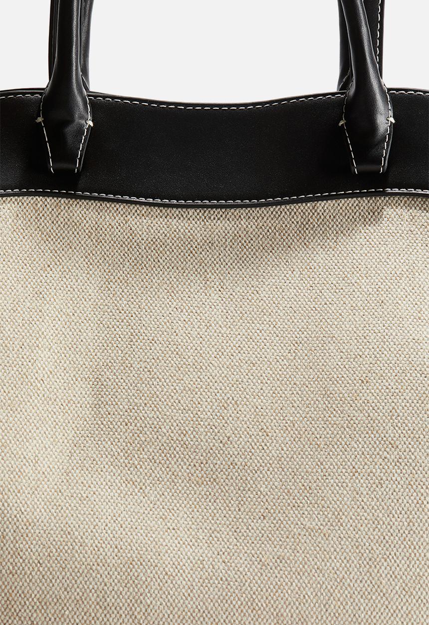 H&M - Canvas shopper - light beige/black 