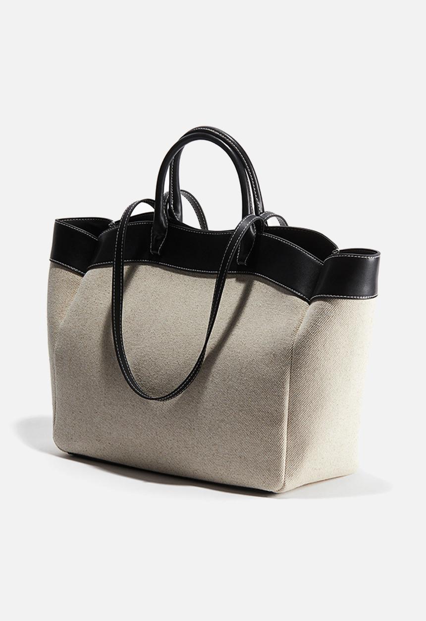 H&M - Canvas shopper - light beige/black 
