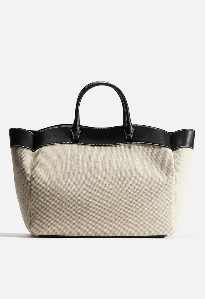 H&M - Canvas shopper - light beige/black 