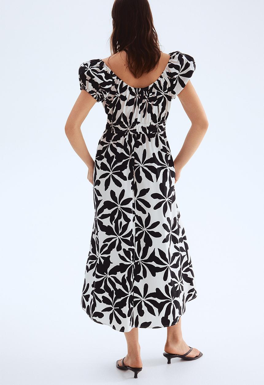 H&M - Off-the-shoulder poplin dress - white & black floral