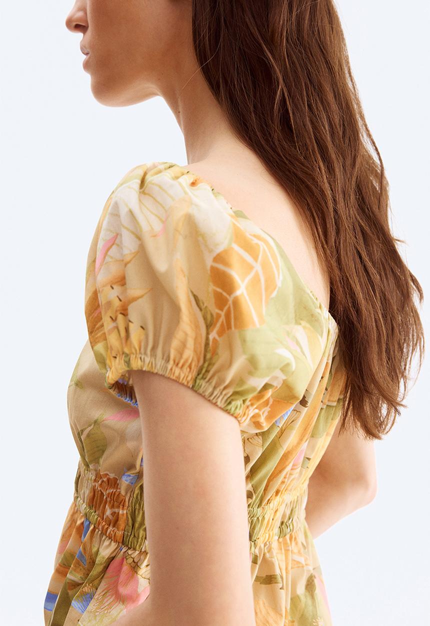 H&M - Off-the-shoulder poplin dress - beige floral