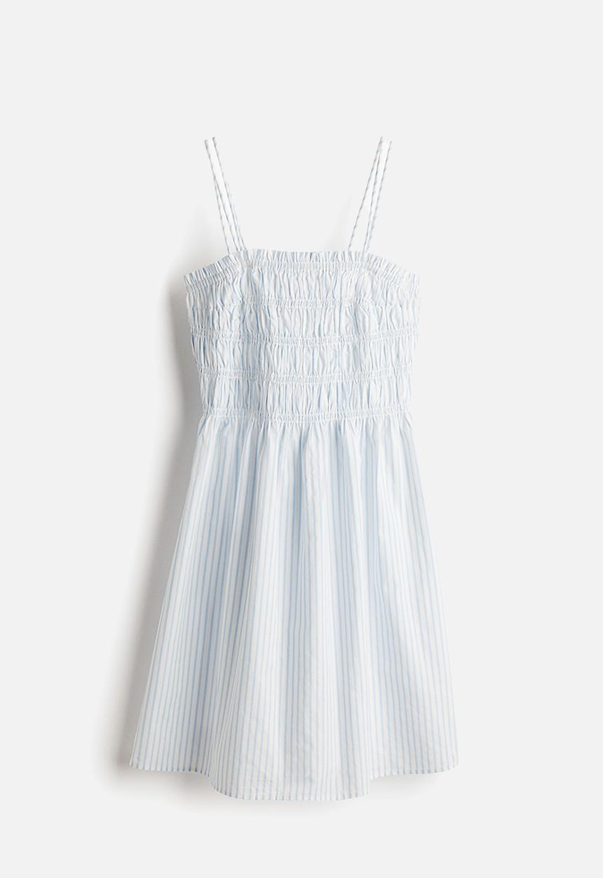 H&M - Smocked-bodice cotton dress - white & light blue striped