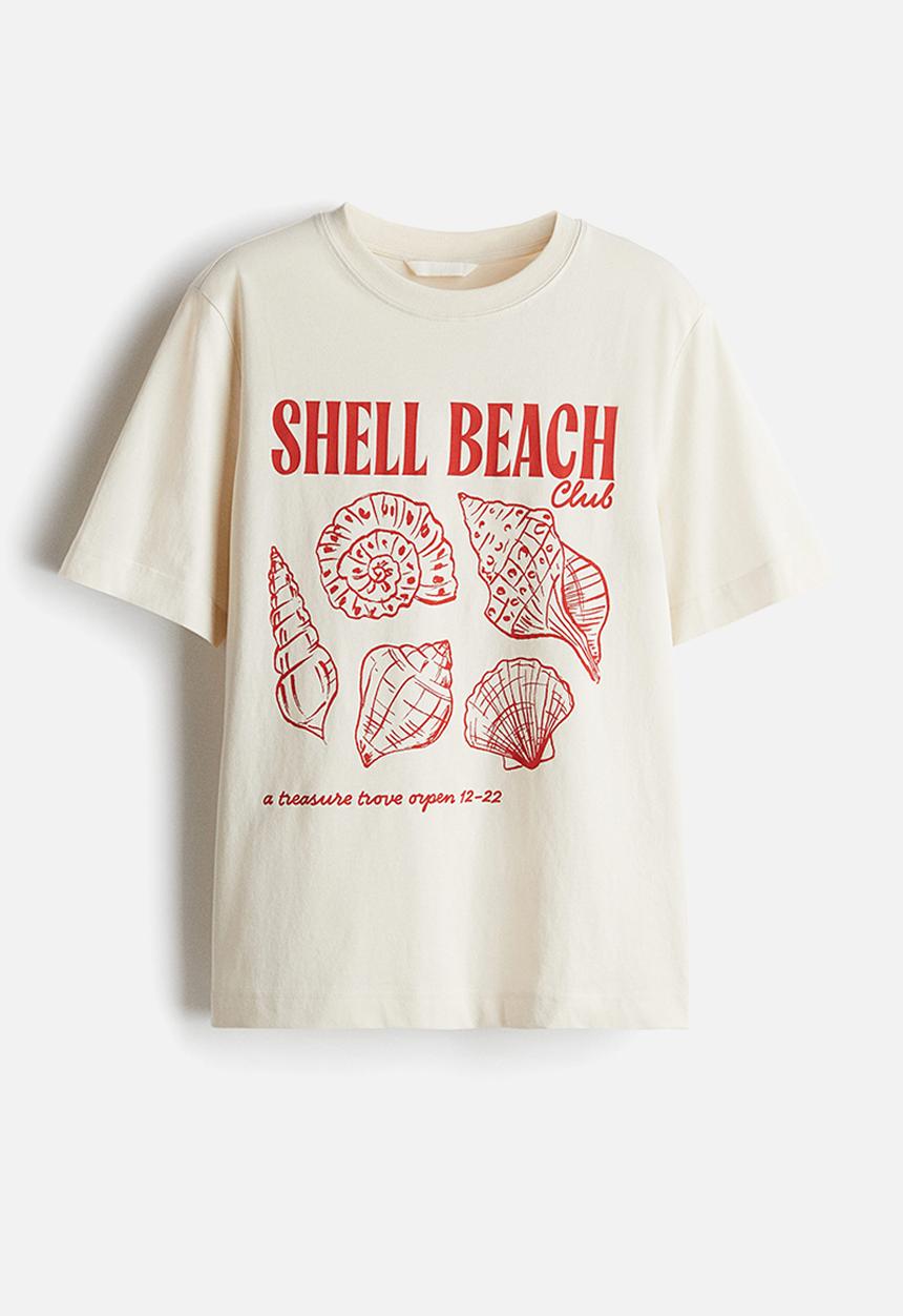 H&M - Printed T-shirt - cream/seashells