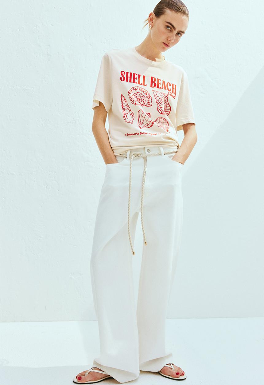 H&M - Printed T-shirt - cream/seashells