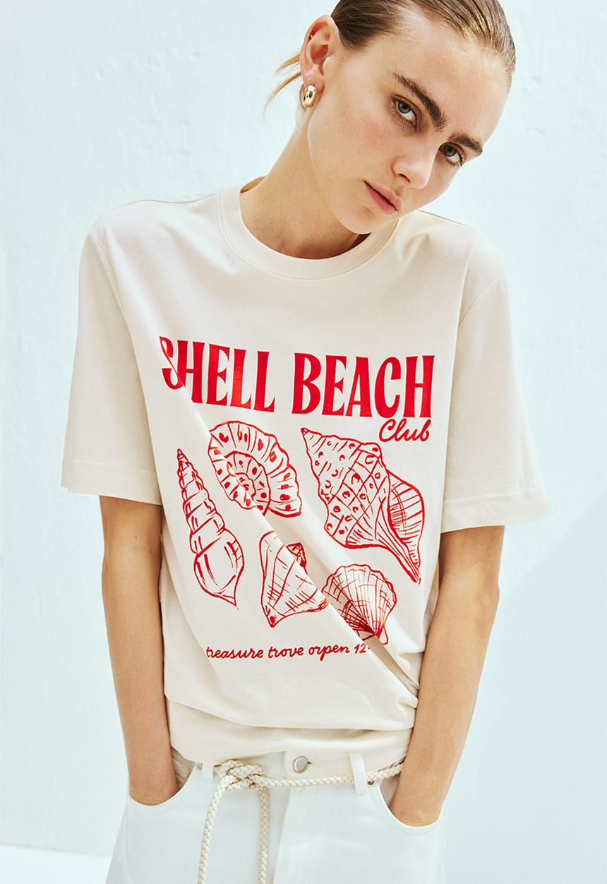 H&M - Printed T-shirt - cream/seashells